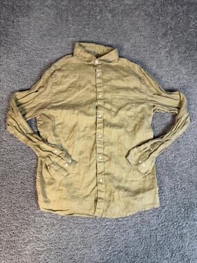 Daniel Hechter Shirt Mens L Yellow Long Sleeve Button Up Linen Lightweight